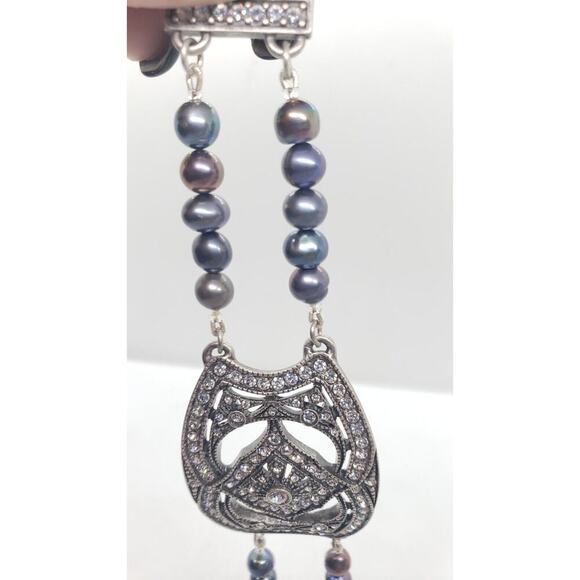 Haley Hill Bracelet Purple Gray Freshwater Pearl & Rhinestones Art Deco Signed - Picture 8 of 13